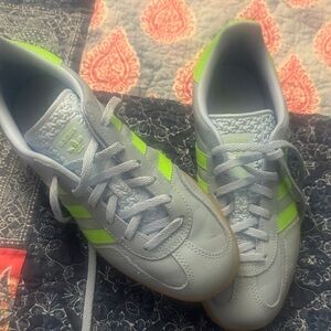 Adidas Gazelle Light Blue with Bright Green Stripes